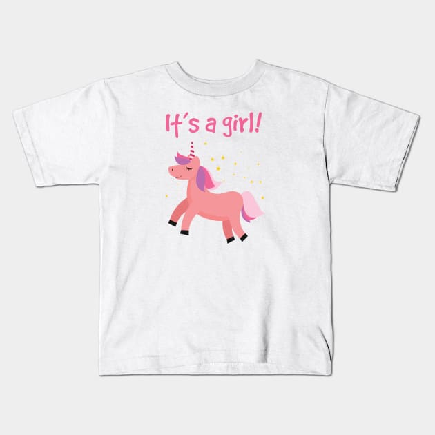 Cute Unicorn - It's A Girl Kids T-Shirt by smilingnoodles